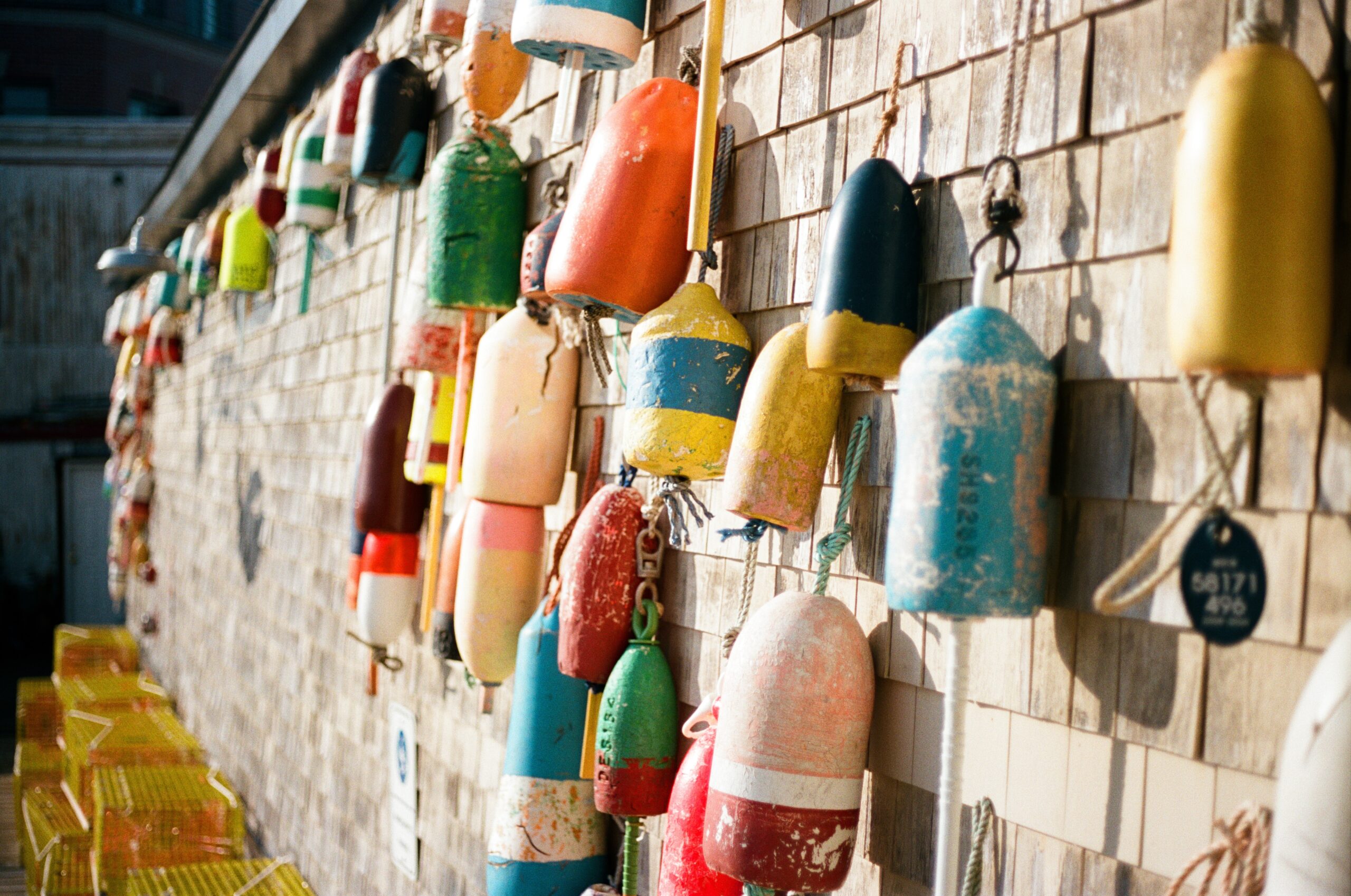 Buoys on the side of a building